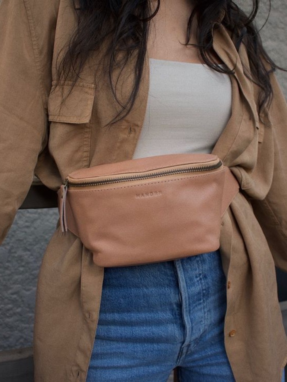 MANDRN Remy Aritisan Made Tan Leather Crossbody Belt Bag Neutral Minimalist